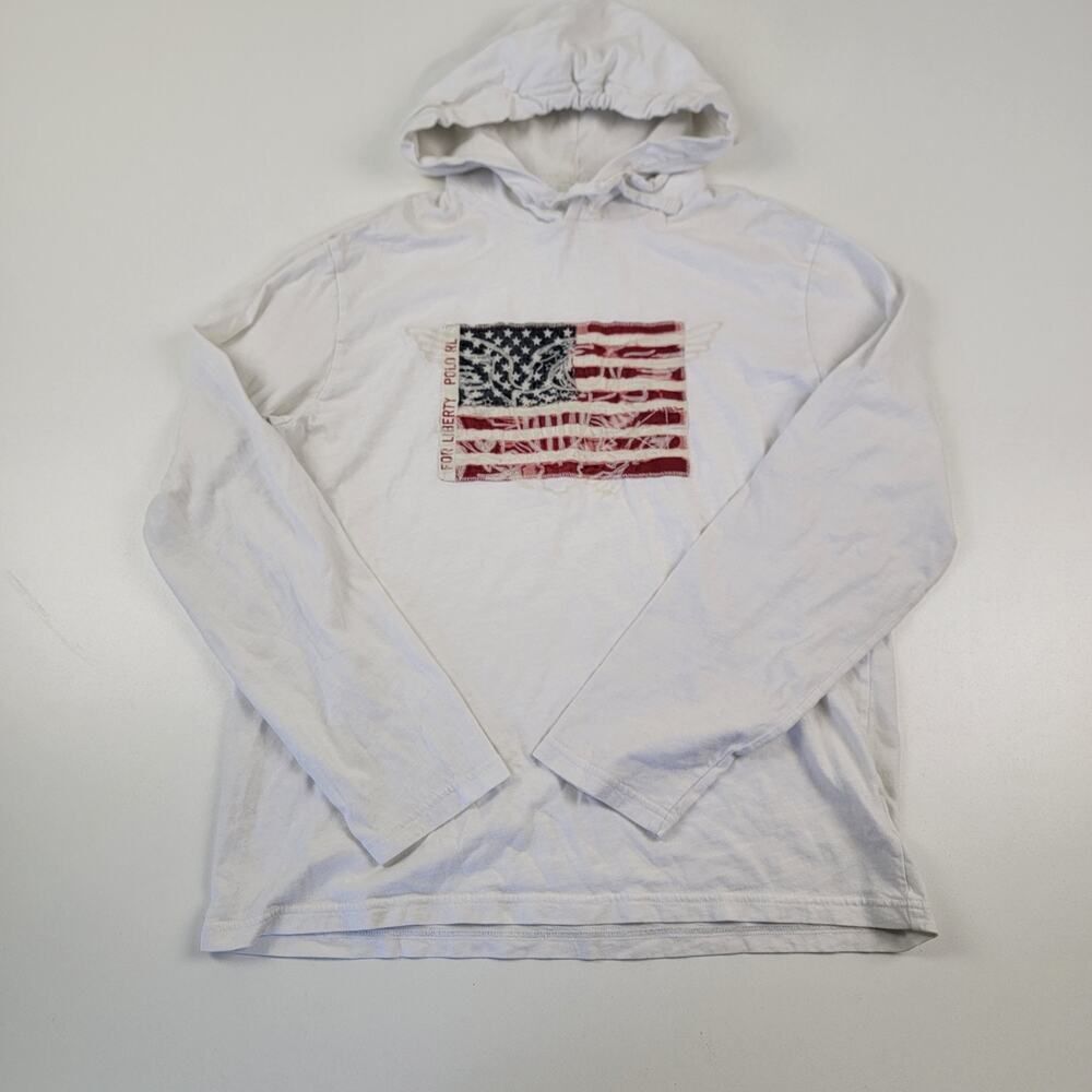Ralph Lauren Polo Mens‎ White Hoodie Flag Liberty Medium